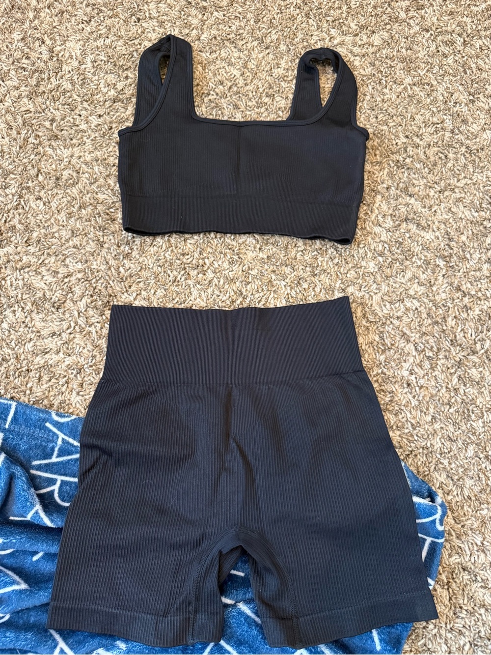 Amazon Women's Black Athletic Shorts - High Waist Ribbed Performance